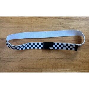 VANS Black White Checker Checkered Web Belt Adjustable Logo Buckle One Size